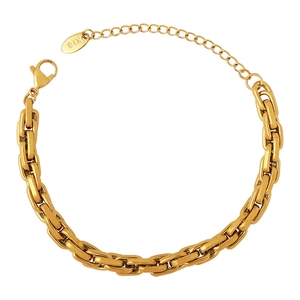 Retro chunky gold chain bracelet with K18 engraved tag and adjustable lobster clasp
