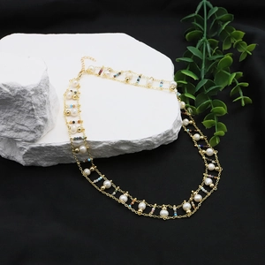 Vintage Freshwater Pearl Necklace For Women Double Layer 18K Gold Plated Chain Elegant Multi-Gemstone Beaded Choker Jewelry