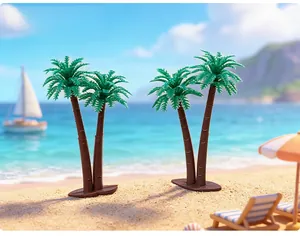 Miniatur-Doppelpalmen-Set mit realistischer Textur und Strandbasis für DIY-Dioramen