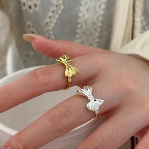 925 Sterling Silver Bowknot Ring Minimalist Adjustable Open Band Elegant Jewelry For Women