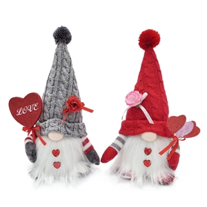 Gnomes de la Saint-Valentin rouge et gris avec cœurs LOVE et décorations de roses