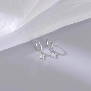 S925 sterling silver flower earrings with zircon pendants in a minimalist elegant design