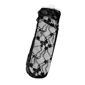 Women's black lace mesh socks with butterfly and floral patterns in Japanese JK style