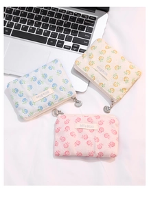 Three-piece floral lace makeup bags set in pastel pink blue yellow with shell zipper