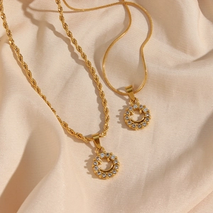 Double 18K gold plated stainless steel necklaces with sparkling zircon smiley pendants