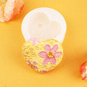 3D heart floral silicone mold for DIY candles and soaps with intricate embossed flower details