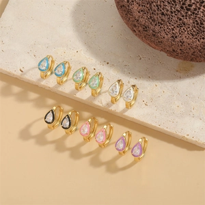 Vintage Copper Waterdrop Zirconia Enamel Stud Earrings For Women Elegant Minimalist Style Fashion Jewelry Earrings