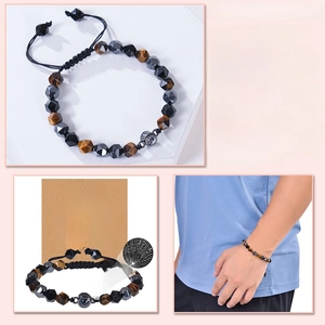 Détails du bracelet œil de tigre 8mm avec projection en 100 langues et carte cadeau