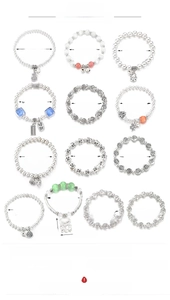 Collection of alloy beaded bracelets with diverse charms including lotus and bells
