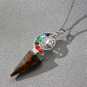 Tree Of Life Pendant Necklace Alloy Natural Stone Chakra Healing Crystal Retro Vintage Style For Women