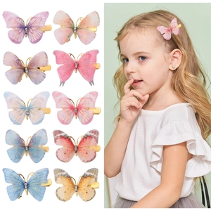10er-Set bunte Tüll-Schmetterlings-Haarspangen mit Strasssteinen für Mädchen und Kinder