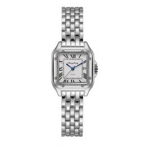 Women's Quartz Watch Square Stainless Steel Strap Date Display Roman Numerals Minimalist Wristwatch For Ladies Casual Fashion