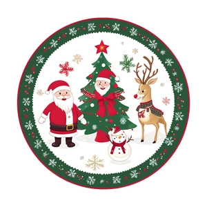 Detaillierter runder Weihnachts-Fensteraufkleber mit Weihnachtsmann, Rentier und Schneemann