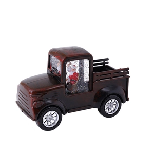 Vintage red Christmas truck snow globe light with Santa Claus and sparkling glitter