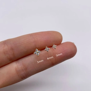 Three sizes of 925 silver four-petal flower earrings in 3mm, 4mm, and 5mm gold finish
