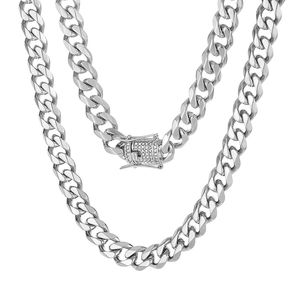 Icy silver Cuban link chain necklace with a luxury diamond-encrusted box clasp for men