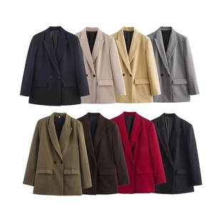 Matrix view of two-button double-breasted solid blazers in eight different colors