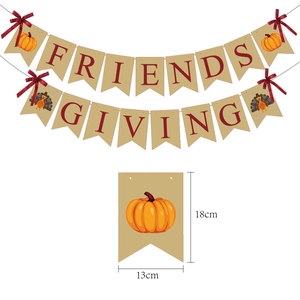Burlap Friendsgiving banner set with maroon letters and turkey pumpkin prints