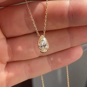 Teardrop Pendant Necklace Copper Gold Plated Cubic Zirconia Pear Cut Luxury Wedding Banquet Jewelry For Women