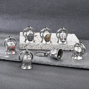 Porte-clés Cloche Acier Inoxydable Rétro Viking Boussole Croix Punk Gothique Bijoux Pour Hommes Motard