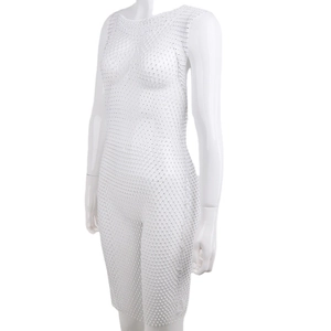 Body en maille blanche avec strass scintillants, combishort de cyclisme sans manches