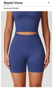 Vue détaillée du short de yoga sans couture en Glazed Purple avec ceinture de soutien