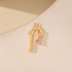 Golden bow pendant with pink teardrop zircon for DIY jewelry necklaces and bracelets
