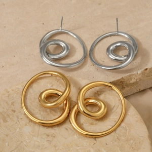 Minimalist 316 stainless steel geometric spiral hoop earrings in gold and silver set