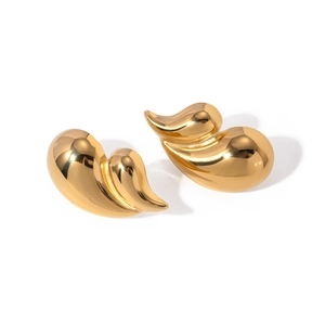 Minimalist double-layered polished 18k gold plated stainless steel teardrop earrings for women