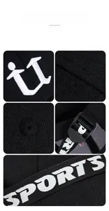 Detailed close-up of premium black baseball cap featuring white 3D embroidery and twill texture
