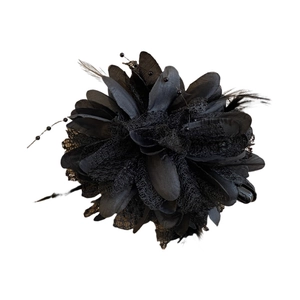 Elegant black lace and feather flower hair claw clip for women's graceful updo hairstyles