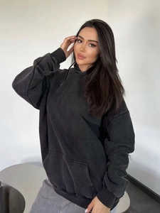 Γυναικείο Oversized Hoodie Πλυμένο Vintage Βαμβακερό Φούτερ Σχέδιο Γράμματα Από Στρας Μακρυμάνικο Streetwear