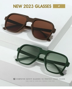 Detail view of stylish square sunglasses showing CE UKCA certification on temple arms