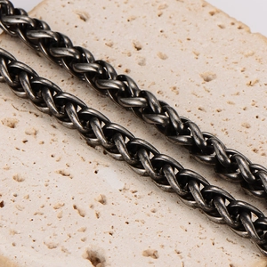Vintage dark grey stainless steel keel chain necklace with woven texture for men