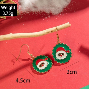 Colorful Santa Claus earrings with green wavy borders and gold hooks for Christmas fashion