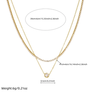 Double-layered gold stainless steel necklace with crystal pendant and chain dimensions