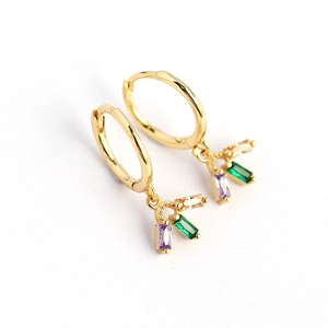 French luxury S925 silver hoop earrings with colorful zircon gemstone charms