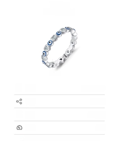 Detail view of S925 sterling silver evil eye ring showing 2.8mm width and heart zircon