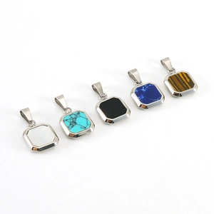 Minimalist square geometric pendant necklaces in five colors with stainless steel frames