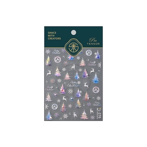 3D Christmas nail stickers with reindeer and snowflakes design in laser metallic finish