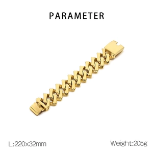 Polished gold Cuban link bracelet 32mm width and 220mm length with security clasp detail