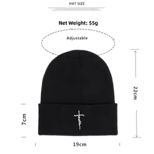 Tableau des tailles détaillé du bonnet noir avec broderie faith et dimension de 22cm