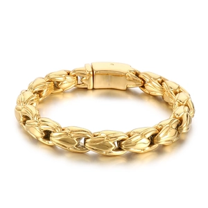 Polished 10mm stainless steel dragon bone link bracelet for men with golden vacuum plating