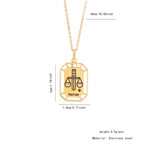 Detailed view of Justice Tarot pendant dimensions in gold stainless steel finish