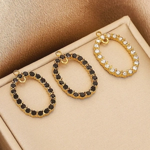Oval stainless steel gold pendants with black and clear crystals for DIY jewelry making