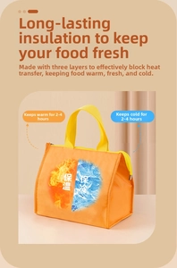 Orange insulated lunch bag with three-layer material for thermal and cold preservation