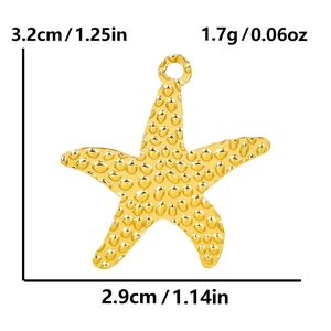 Detailed dimensions and weight info for the textured gold starfish charm pendant