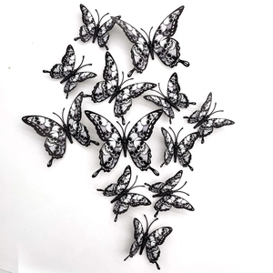 Lot de 12 autocollants muraux papillons 3D noir et blanc avec motifs de crânes Halloween