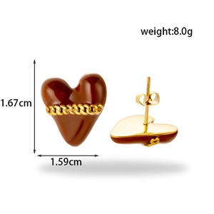 French vintage heart earrings in burgundy and gold stainless steel on white background