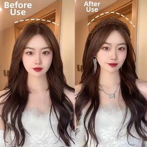Close-up comparison showing the fishbone braid headband increasing top hair volume